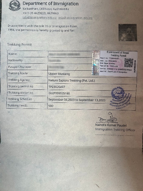 2:Special Trekking Permit for restricted area